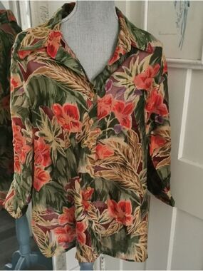 Womens 90s Vintage Erin London Semi Sheer Floral Cottagecore Peekaboo Blouse